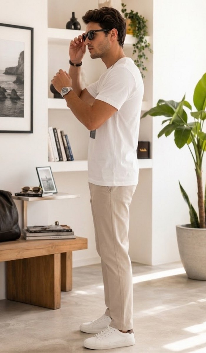 Erkek Beyaz O Yaka Basic T-Shirt 